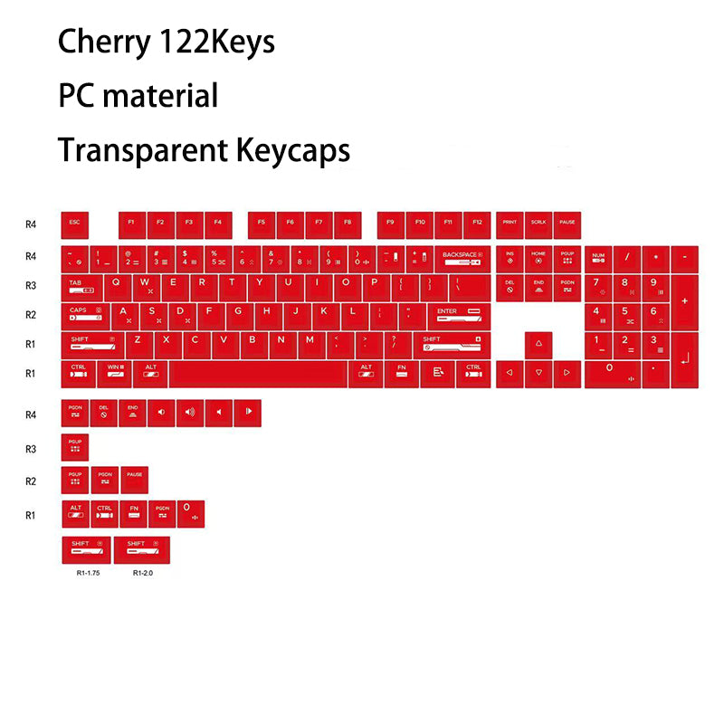 PC Transparent Keycaps Cherry Red/Black/Purple 122keys keycap set Suitable for 80%/85%/100% Keyboards