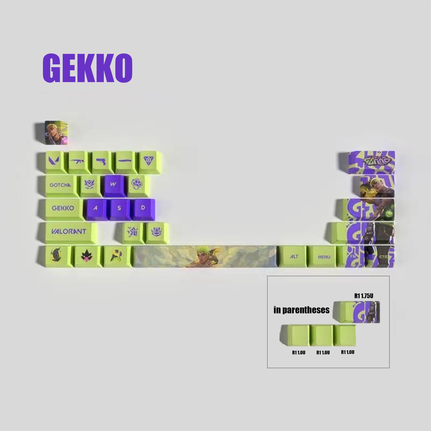 VaLorant Themed Keycaps GEKKO Agent Custom Keycap Keyboard Set 29 Keys