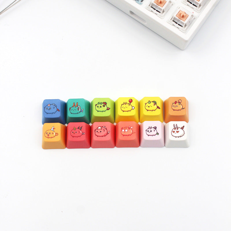 Cartoon Keycaps, PBT Keycaps 6/12 Keys Set Custom Keycap Set, DIY Keycaps OEM Profile, Universal Compatiability for 100%, 75%, 65%, 60% Keyboard-Rainbow color