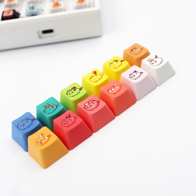 Cartoon Keycaps, PBT Keycaps 6/12 Keys Set Custom Keycap Set, DIY Keycaps OEM Profile, Universal Compatiability for 100%, 75%, 65%, 60% Keyboard-Rainbow color