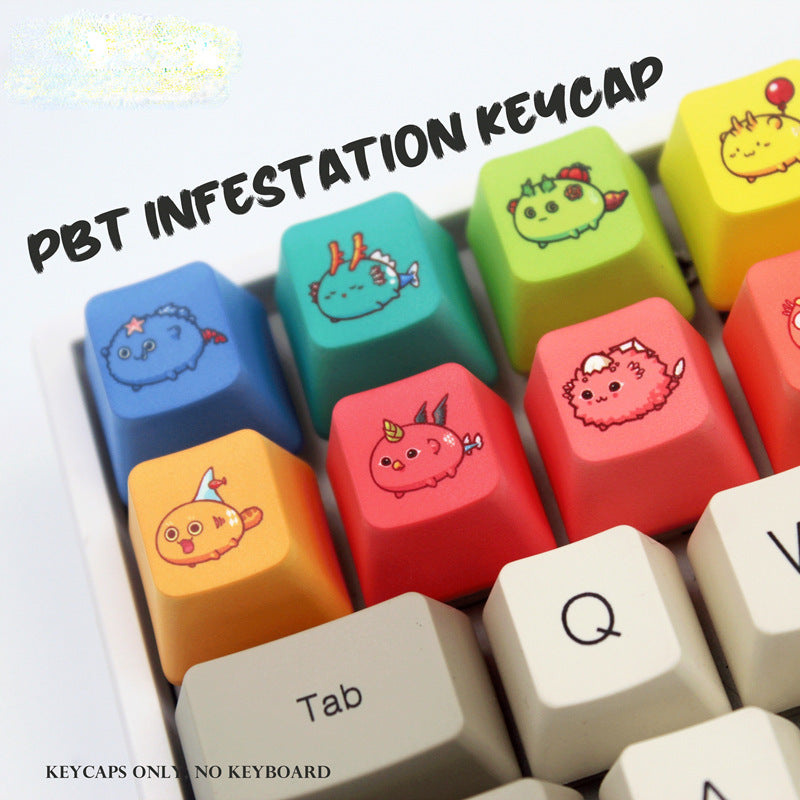 Cartoon Keycaps, PBT Keycaps 6/12 Keys Set Custom Keycap Set, DIY Keycaps OEM Profile, Universal Compatiability for 100%, 75%, 65%, 60% Keyboard-Rainbow color