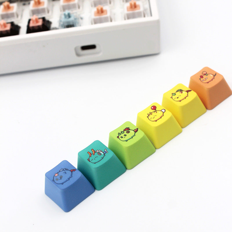 Cartoon Keycaps, PBT Keycaps 6/12 Keys Set Custom Keycap Set, DIY Keycaps OEM Profile, Universal Compatiability for 100%, 75%, 65%, 60% Keyboard-Rainbow color