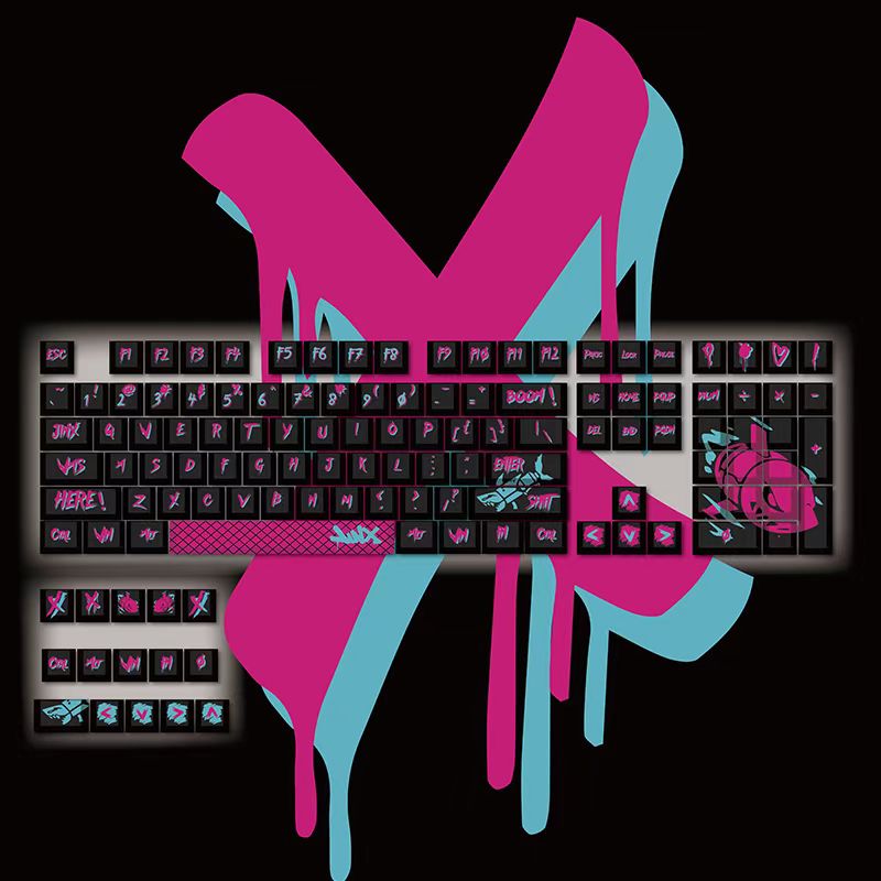League of Legends KeyCaps Set JINX Character Skills 84/105/123 Keys Cherry Keycap Set