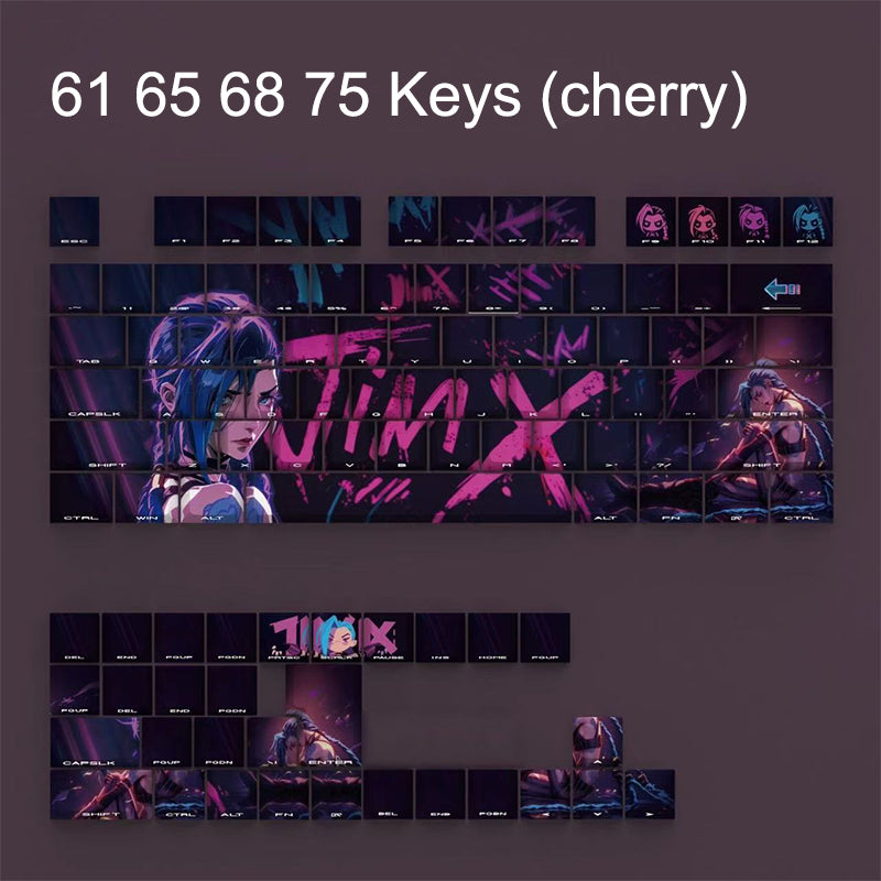 League of legends JINX Cherry keycaps Suitable for 61/63/64/65/68/75/87/98/104/108 keys 60/65/100% keyboard
