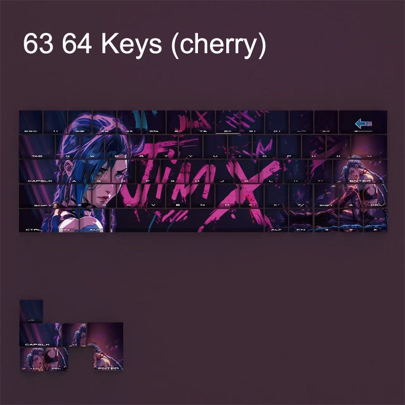League of legends JINX Cherry keycaps Suitable for 61/63/64/65/68/75/87/98/104/108 keys 60/65/100% keyboard