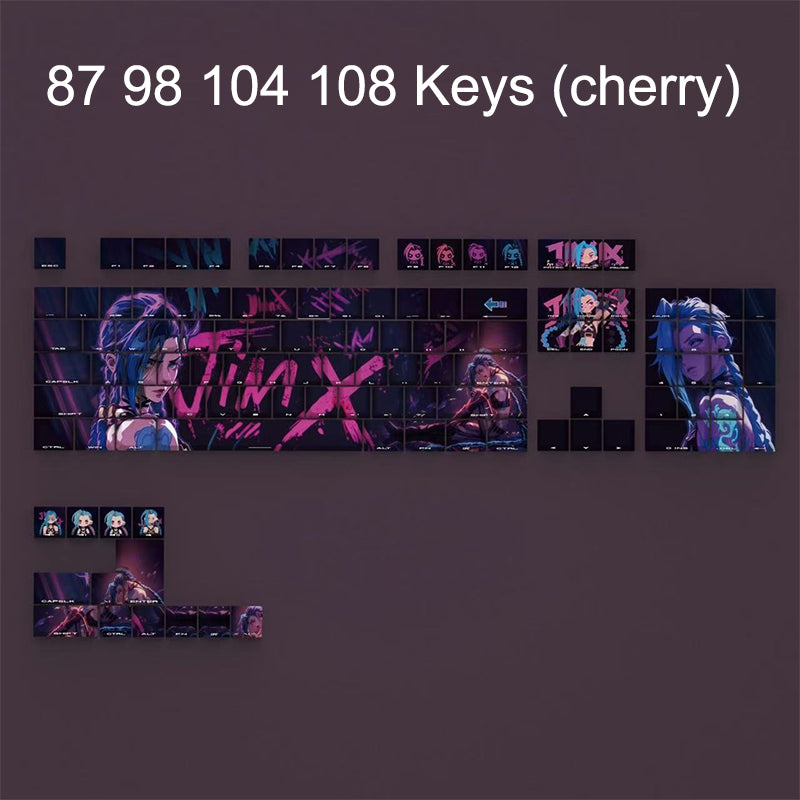 League of legends JINX Cherry keycaps Suitable for 61/63/64/65/68/75/87/98/104/108 keys 60/65/100% keyboard