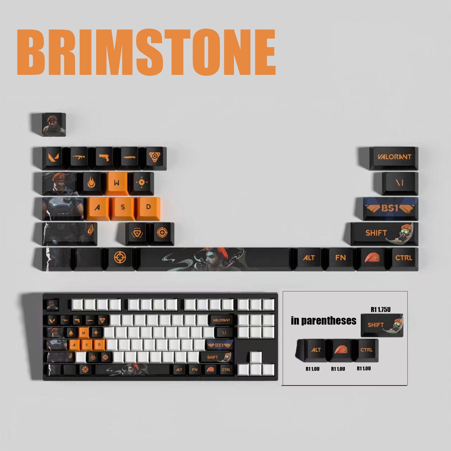 VaLorant Themed Keycaps BRIMSTONE Agent Custom Keycap Keyboard Set 29 Keys