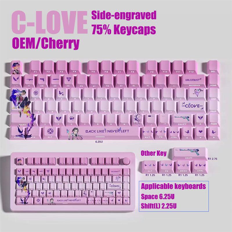 Valorant reyna/clove/sage/jett keycaps 75% keycap set