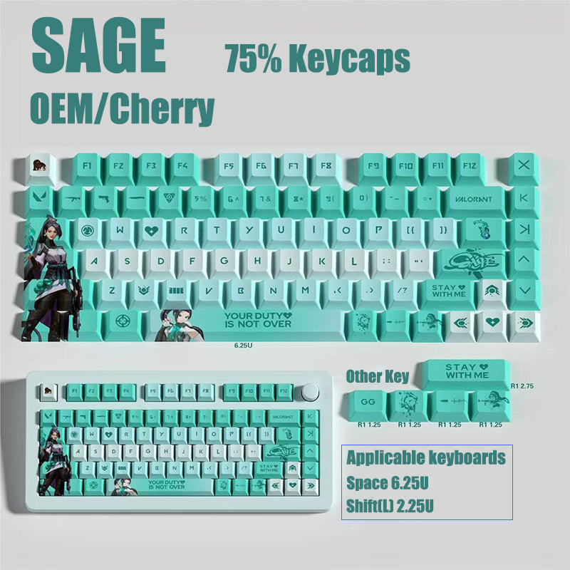 Valorant reyna/clove/sage/jett keycaps 75% keycap set