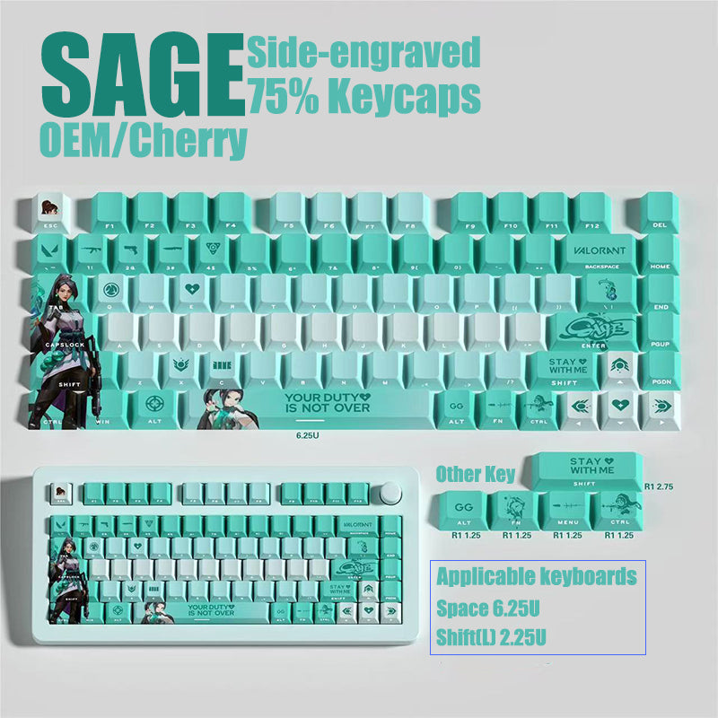 Valorant reyna/clove/sage/jett keycaps 75% keycap set
